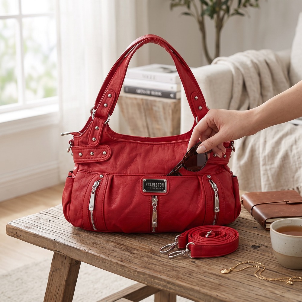 NWT Scarleton Red Satchel Shoulder Bag Convertible Crossbody Y2K Moto Tote Purse